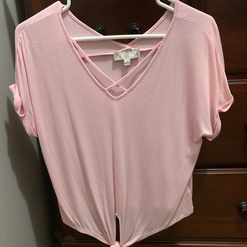 Pink crop, tie shirt